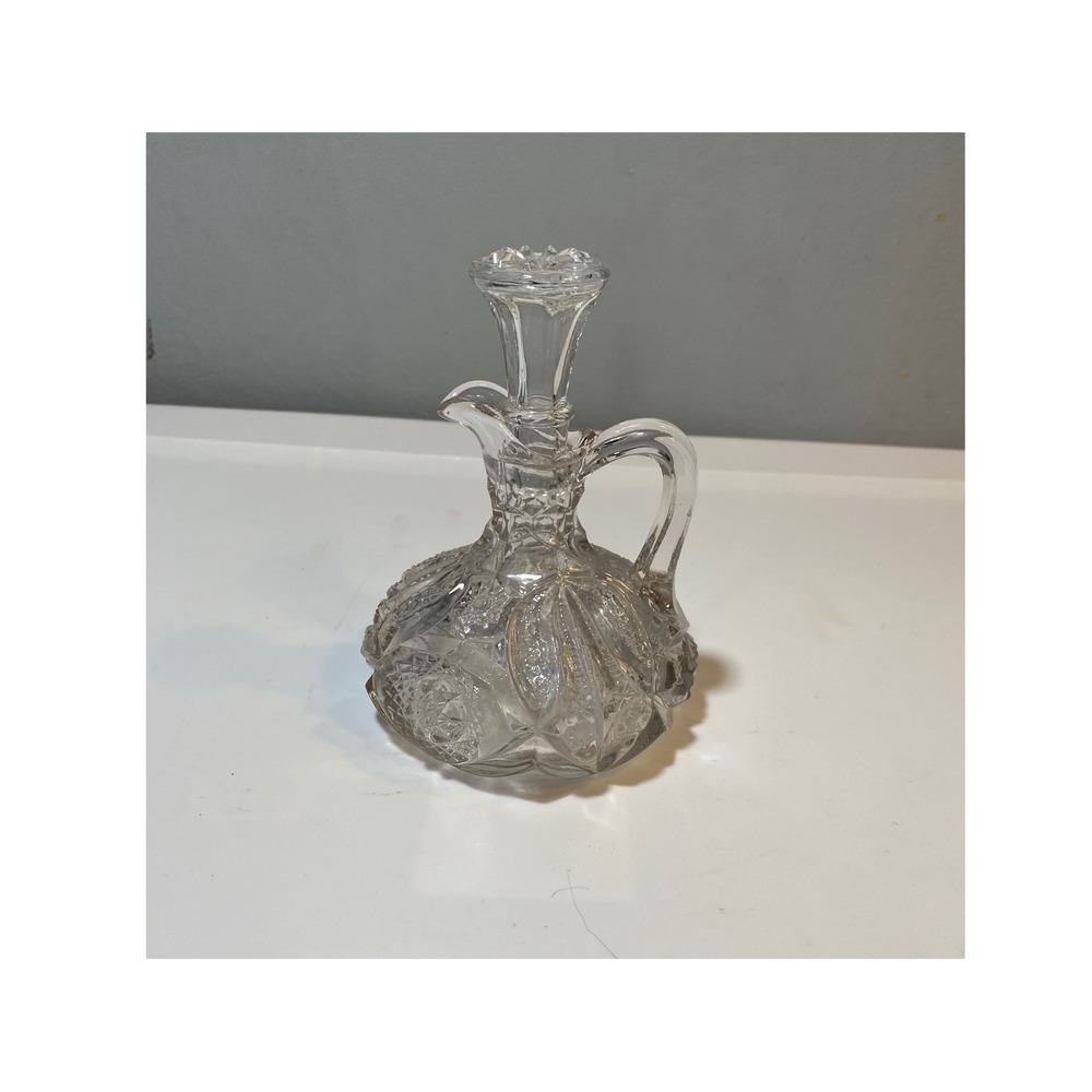 Vintage‎ Hand Blown Glass Crystal Cruet with Matching Stopper American Brilliant